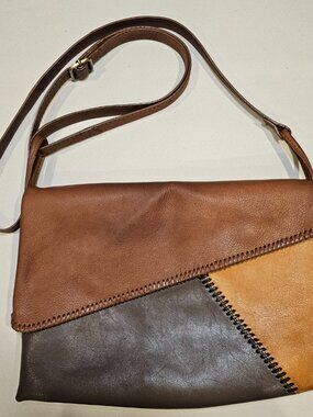 Milo Giorgia Leather Crossbody Bag Brown Tan Patchwork Women's Boho